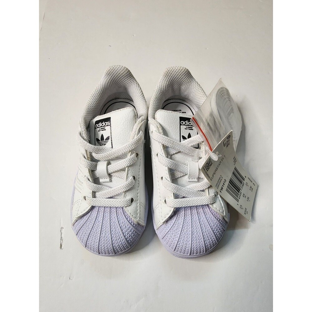 Adidas Superstar Sneakers Girls 6.5K White With Lavender Toe Box And Sole NWOB